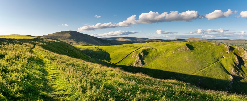 Panorama of Grasslands and Hills in Derbyshire, England