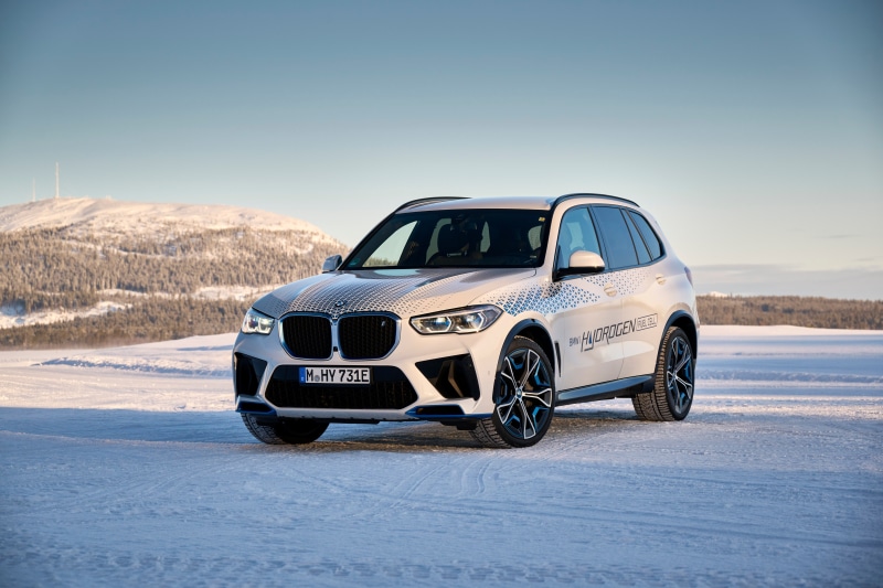 BMW iX5 Hydrogen crossover in snowy landscape