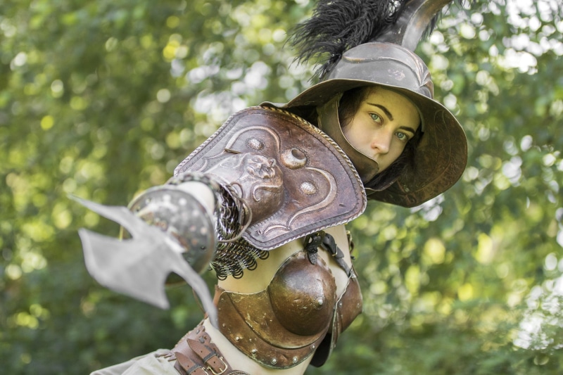 Woman in gladiator armor with a sword