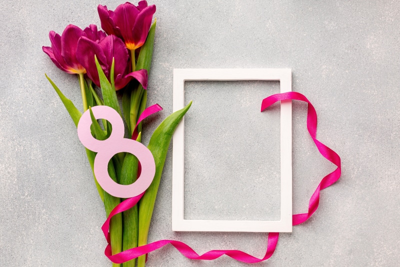 March 8 Tulips Ribbon Template Greeting Card
