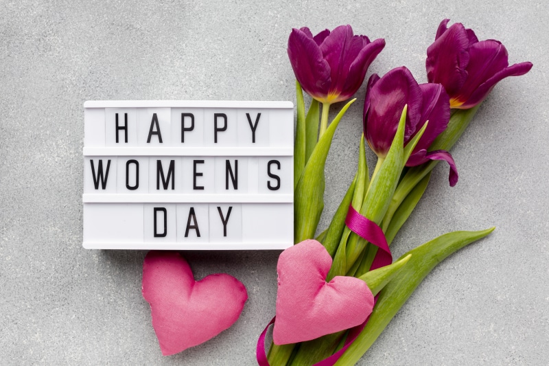 Happy Women's Day with Tulips and Hearts