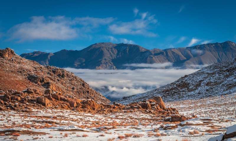 Mountains with snow and clouds