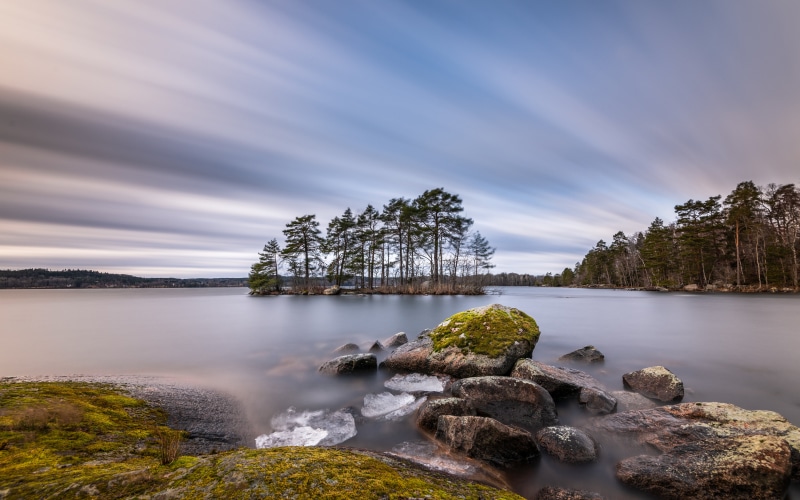 Sweden Lake Island Stones Moss