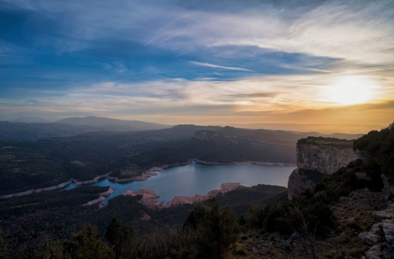 Mountains and Lake in Catalonia, Spain at Sunset