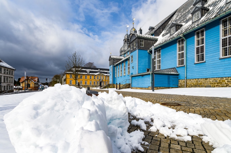 Clausthal-Zellerfeld, Germany Street in Snow