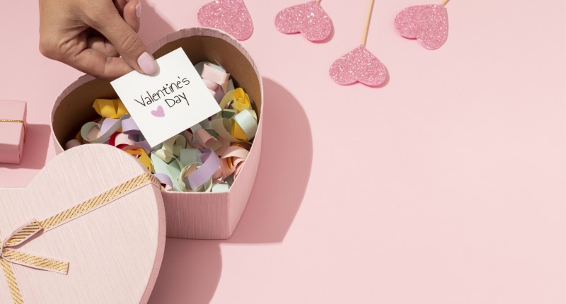 Valentine's Day heart box with confetti and note