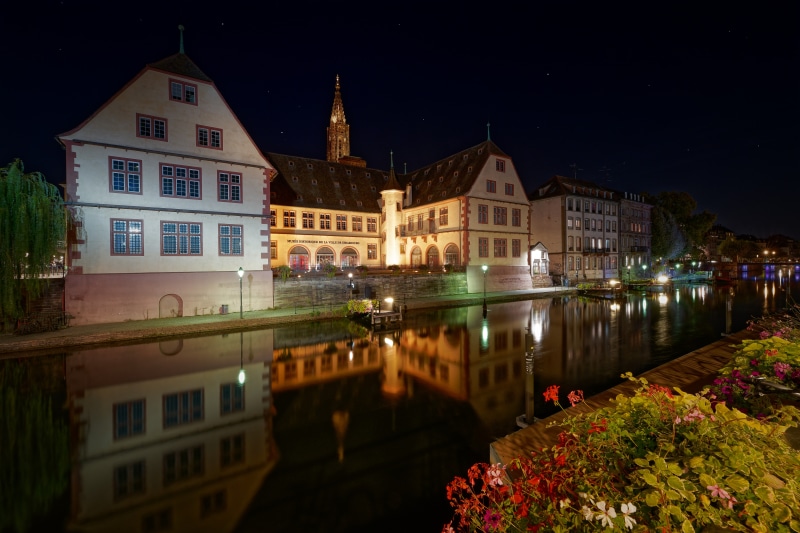 Strasbourg France at Night with River Reflection