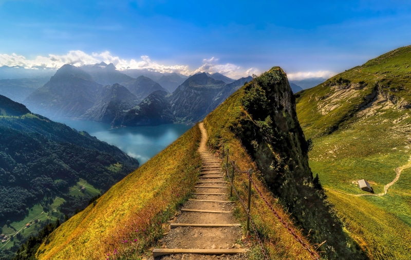 4K Lake Lucerne Switzerland Alps Mountains Trail