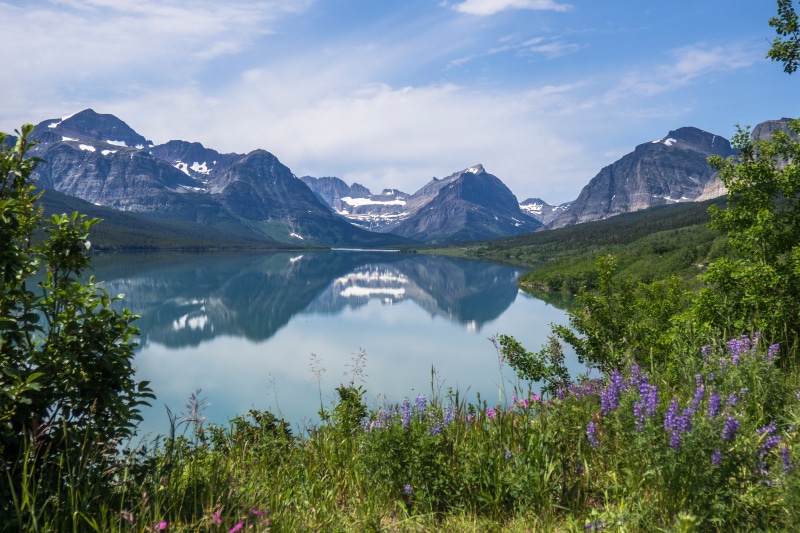 Lake Sherburn and Rocky Mountains in Glacier National Park
