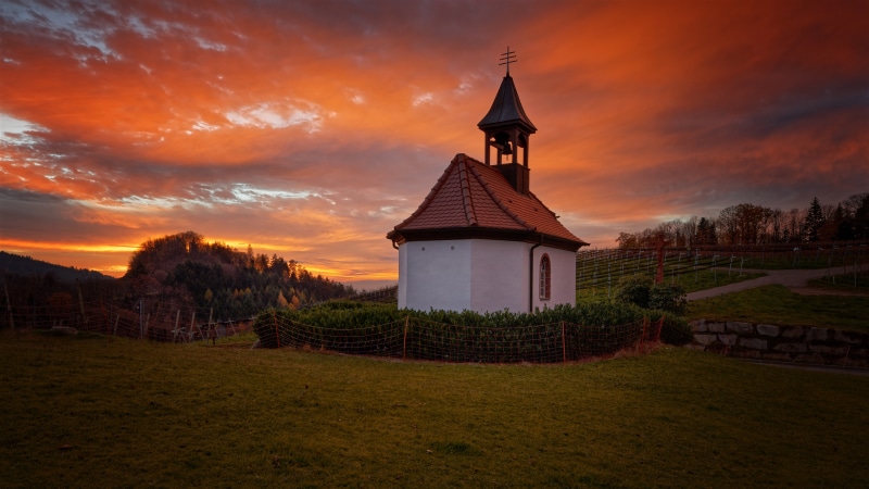 Chapel in Durbach, Germany at sunset