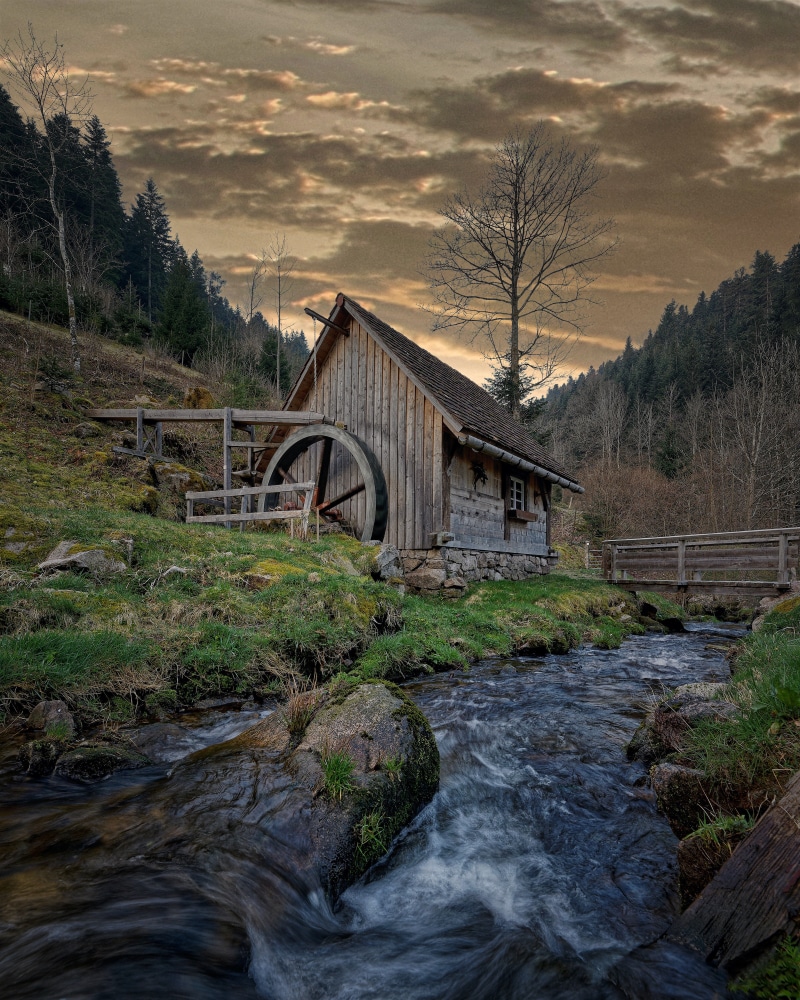 Watermill by a stream in Hornberg, Germany