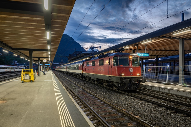 Red train at Arth-Goldau station, Switzerland