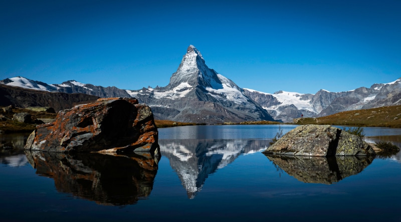 Matterhorn reflected in Stellisee lake, Alps, Switzerland