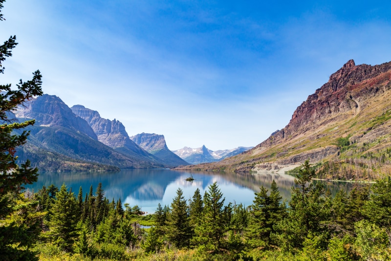 Glacier National Park Mountains and Lake in USA