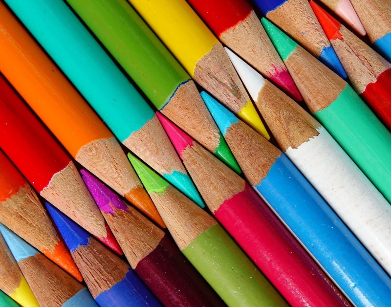 Close-up of a pile of colorful pencils