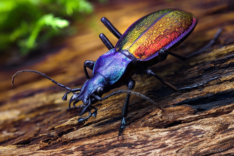 4K closeup of a colorful Carabus Hispanus beetle