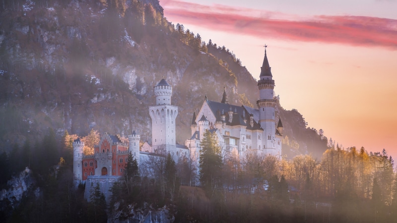 Neuschwanstein Castle in Bavaria, Germany at sunrise
