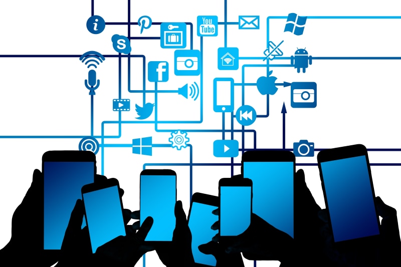 Social network and smartphone connection illustration