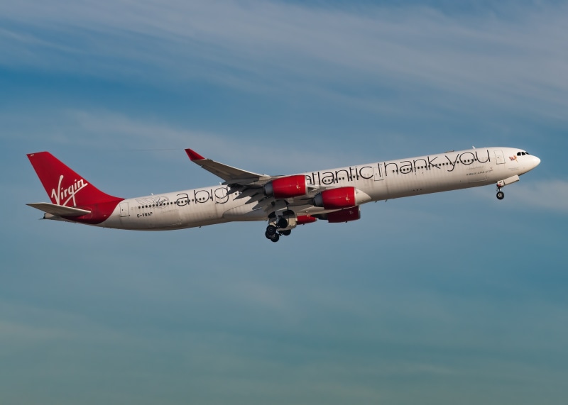 Virgin Atlantic Airbus A340-600 airplane in flight