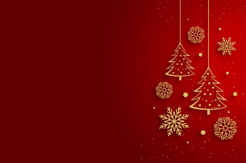 Christmas trees and snowflakes on red background