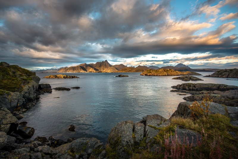 Lofoten Mountains and Sea under Dramatic Clouds, Norway