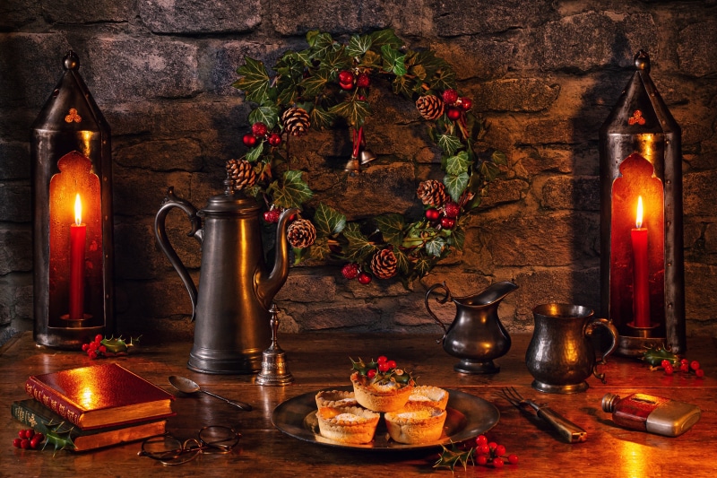 Christmas Still Life with Mince Pies and Candles