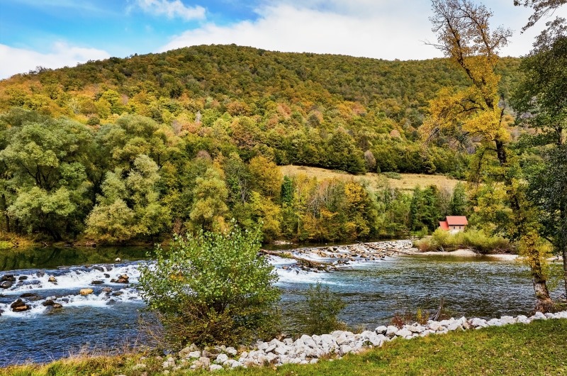 River flowing through autumn forest in Gorski-kotar, Croatia