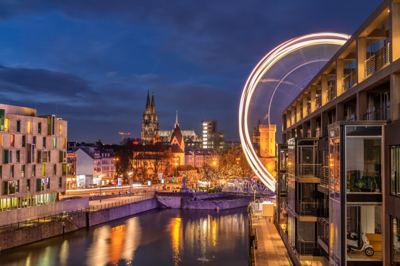 Cologne Cathedral and Ferris Wheel at Night