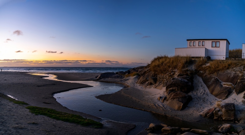 Norway Coastline with Houses at Sunset