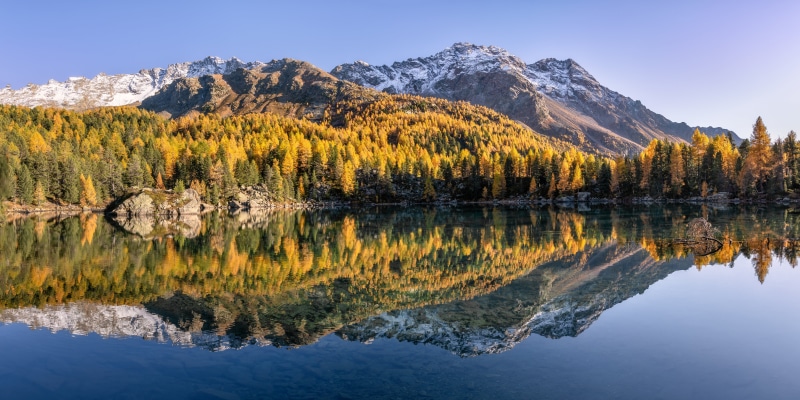 Autumn Mountains Reflecting in a Lake in Switzerland