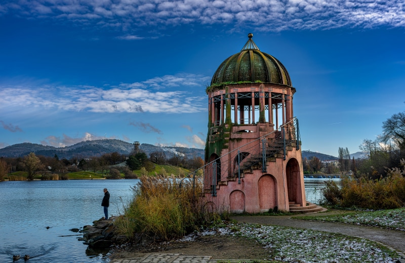 4K Seepark Freiburg Germany with Pavilion and Lake