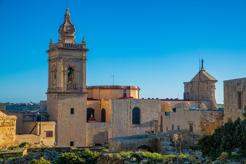Cittadella Fortress and Cathedral Tower in Gozo, Malta