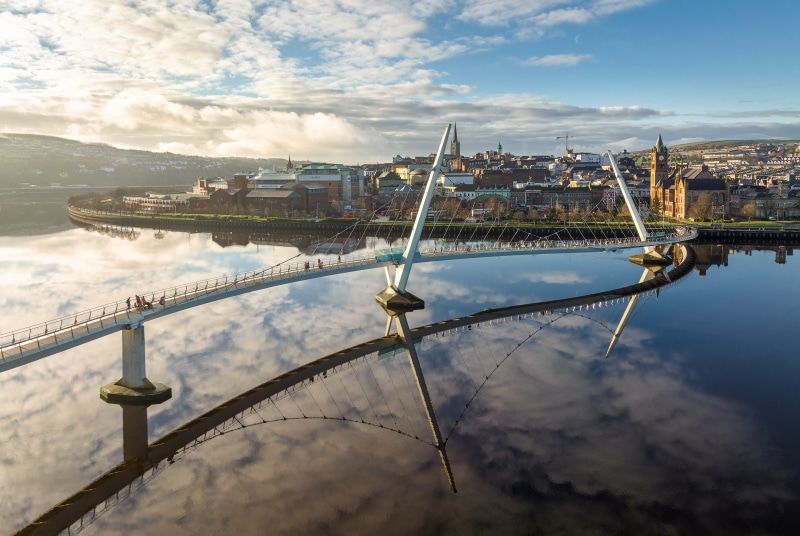 Peace Bridge over River Foyle in Londonderry, Northern Ireland