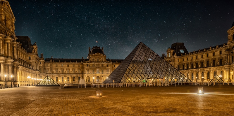Louvre Museum Pyramid at Night in Paris