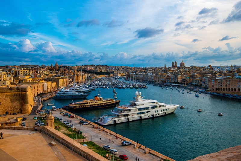 Birgu, Malta Waterfront with Yachts and Buildings