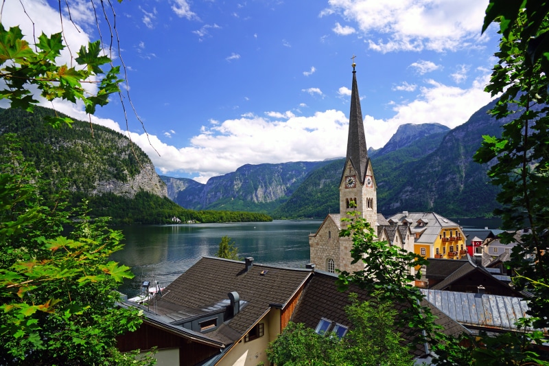Hallstatt Austria Alps Mountains Lake Houses Church