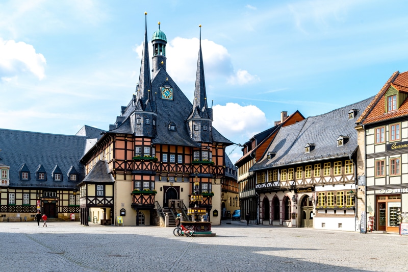 Wernigerode Town Square with Historic Buildings in Germany