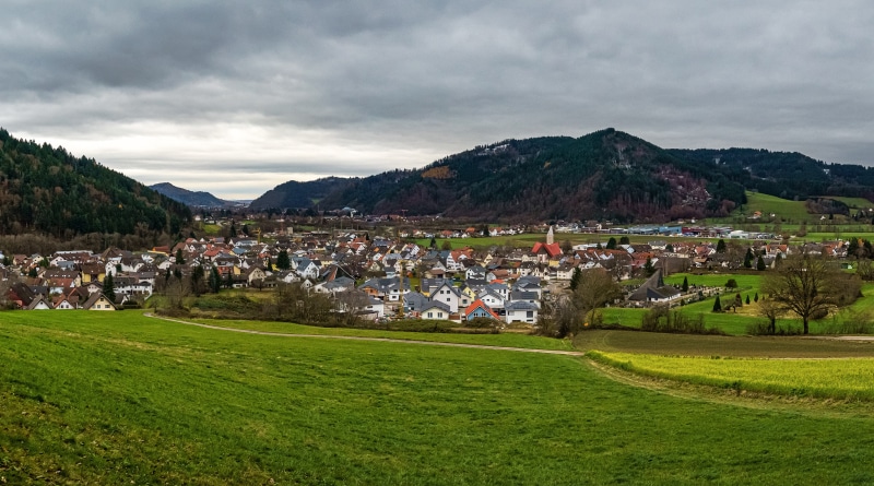 Elztal, Germany village nestled in a valley with mountains