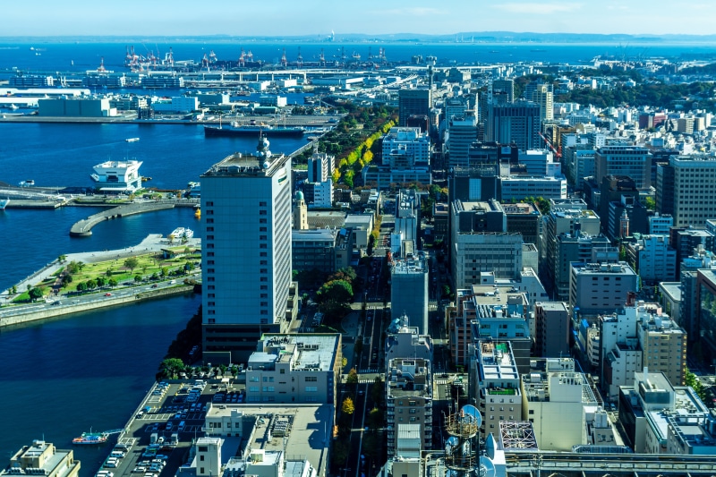 Yokohama Cityscape with Harbor and Buildings from Above