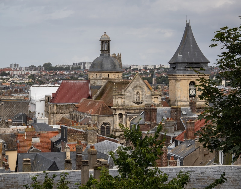 Dieppe Normandy cityscape with church towers and rooftops