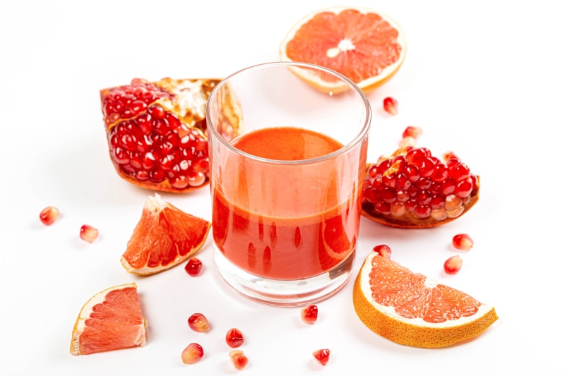Pomegranate and grapefruit juice with fruits
