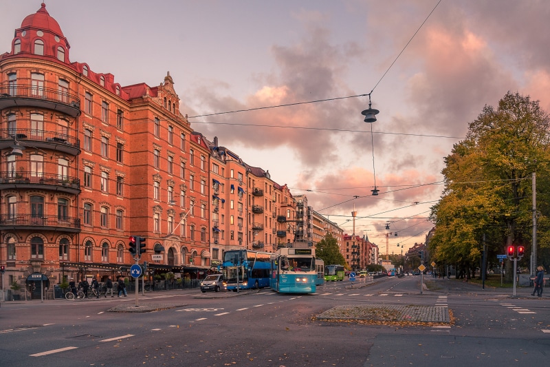 Street scene with tram in Gothenburg, Sweden
