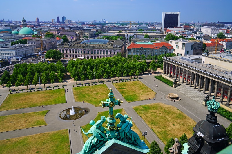 4K Lustgarten park in Berlin, Germany from above