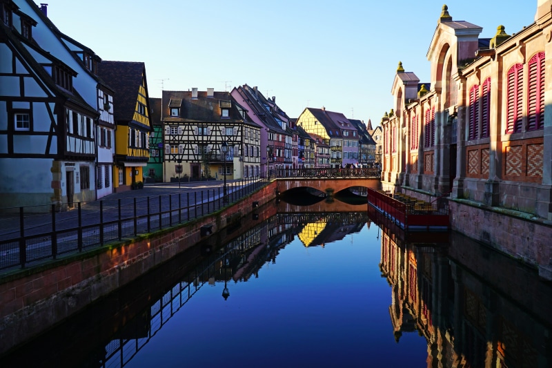 Colmar, France Canal with Half-Timbered Houses and Bridge