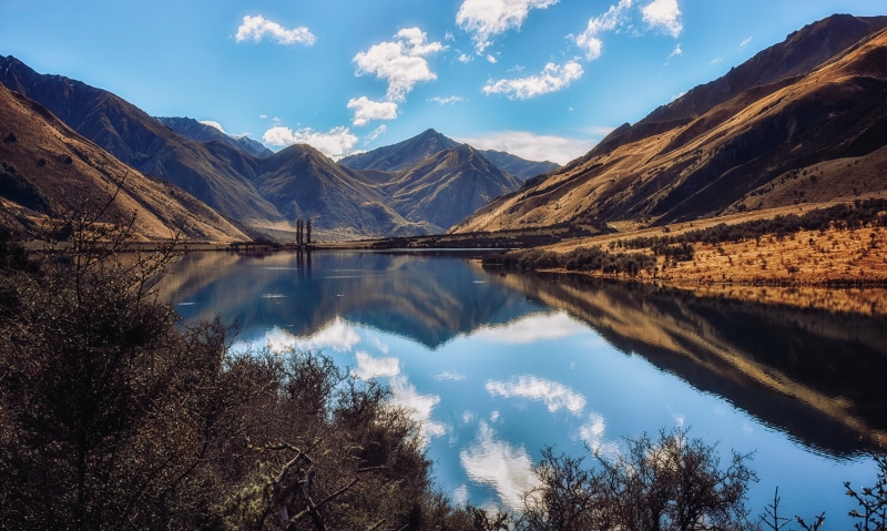 Mountains and lake reflection in Queenstown, New Zealand