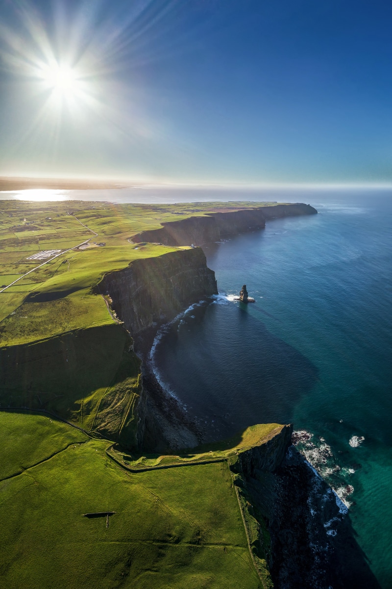 Cliffs of Moher, Ireland, Coastline with Sun