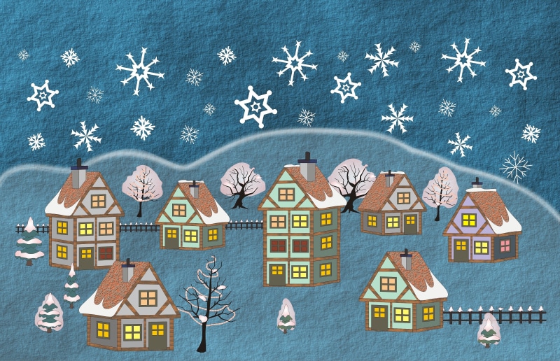 Winter Village with Snowflakes