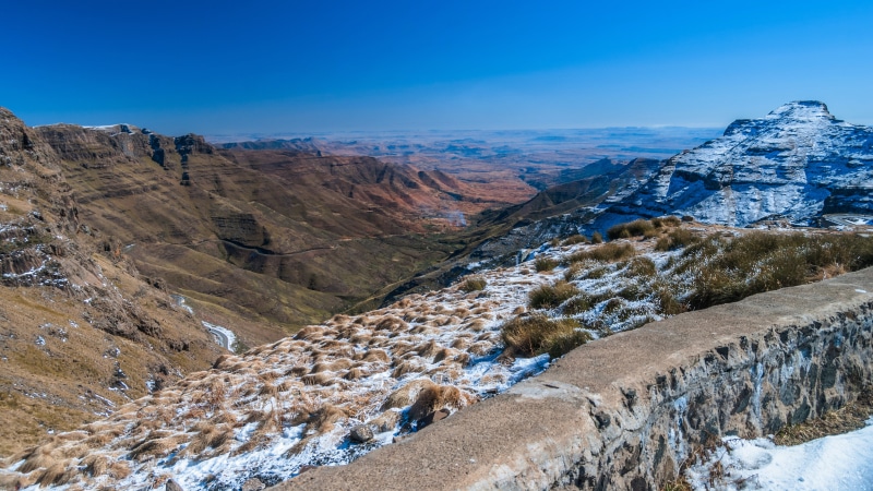 Mafika Lisiu Pass, Lesotho Mountains with Snow