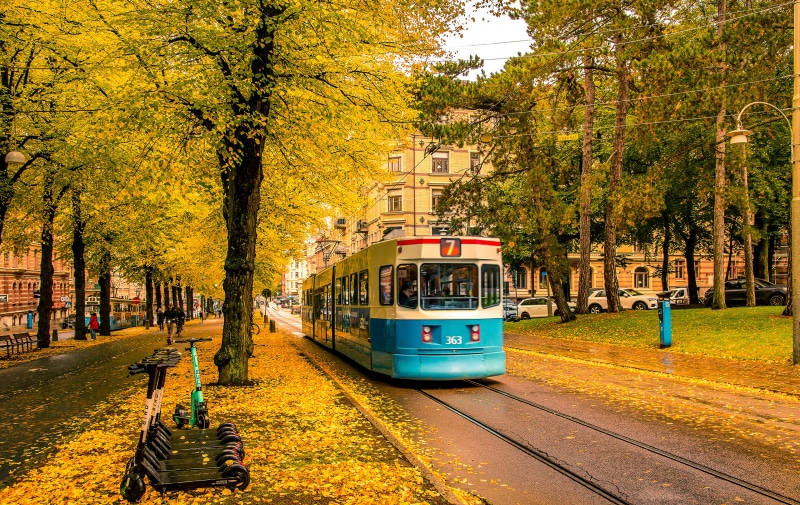 Autumn Tram in Gothenburg, Sweden