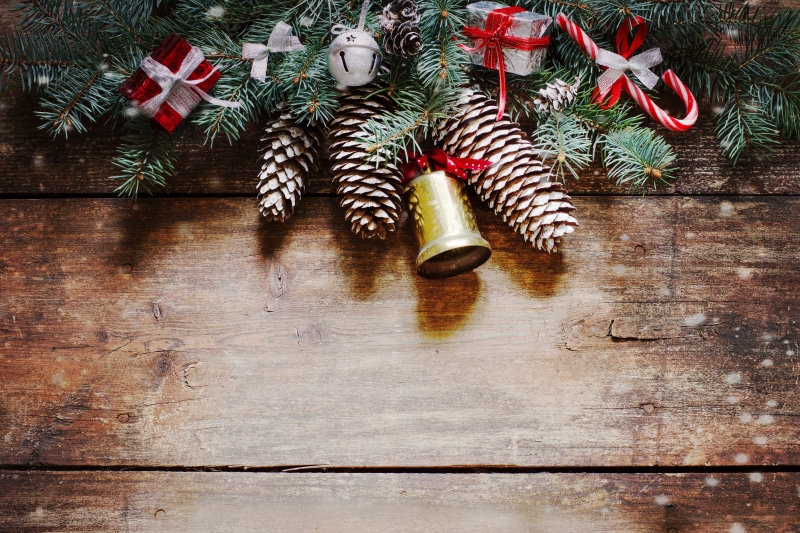 Christmas Decorations on Wood Planks